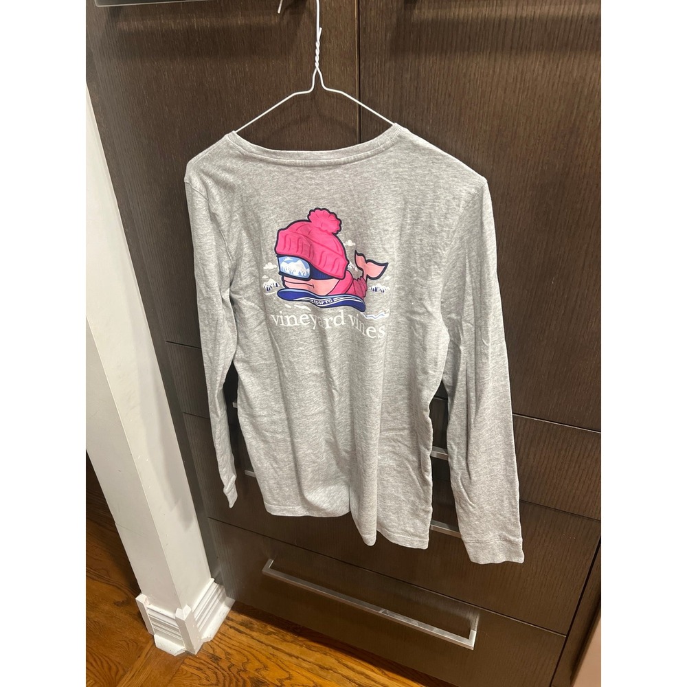 Vineyard Vines girl's Snowboarding‎ Whale Shirt Gray Pink 100% Cotton girls XL